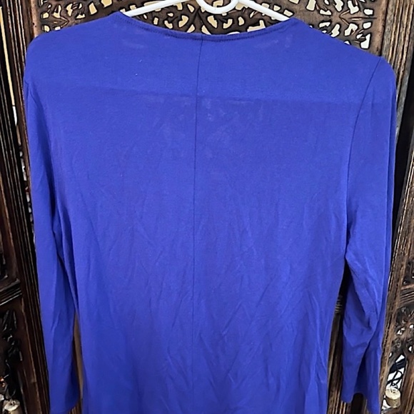 NEW YORK AND COMPANY BLUE LONG SLEEVE RUFFLE BLOUSE MEDIUM - Picture 3 of 4